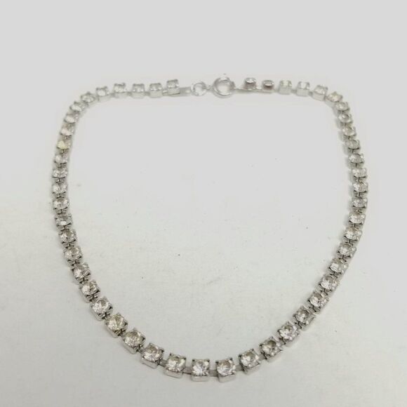 Vintage Rhinestone Bracelet or Anklet, Summer Sparkle, Ankle, Silver Tone - Picture 2 of 6